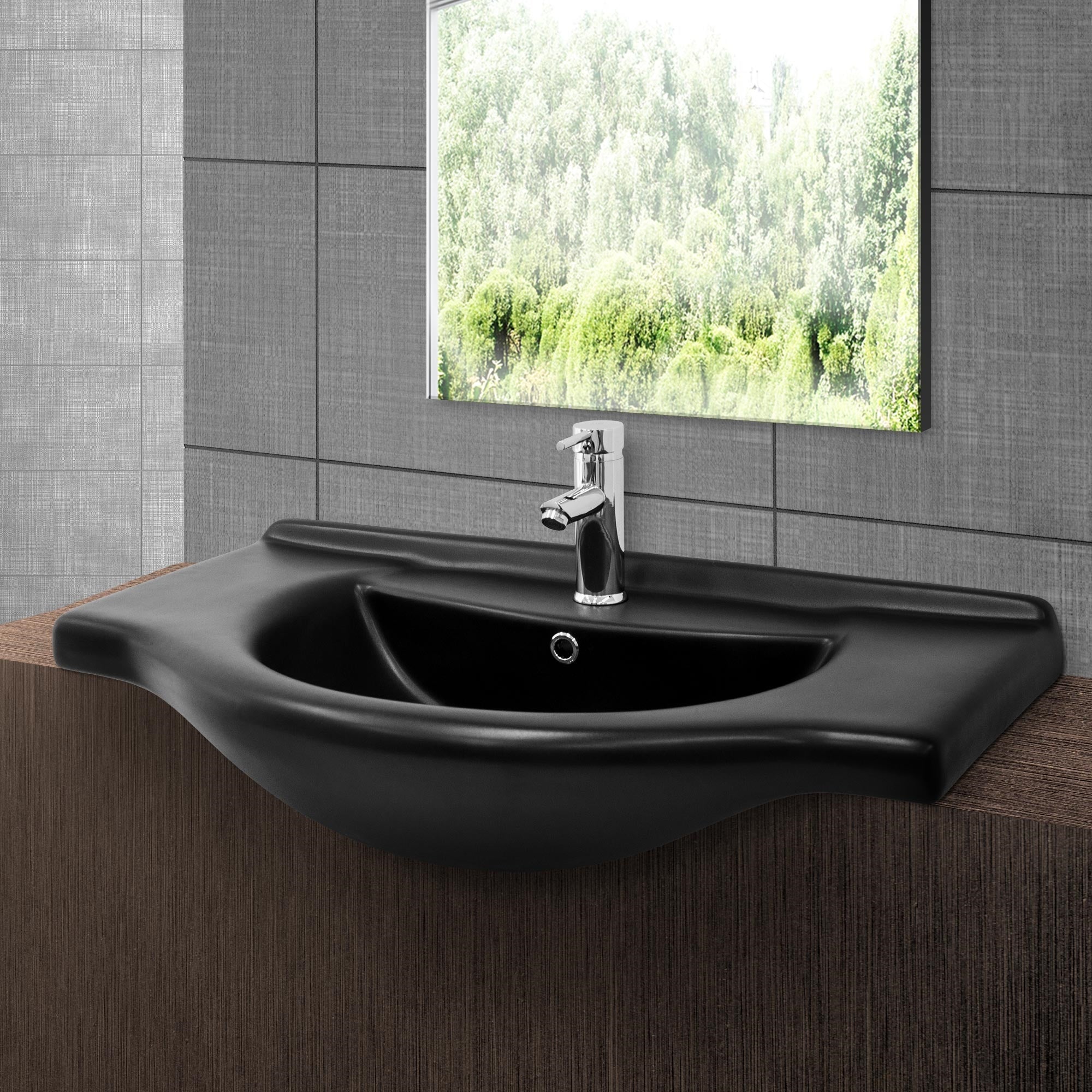 ECD Germany Sanitär Lavabo céramique noir 87 cm bonde