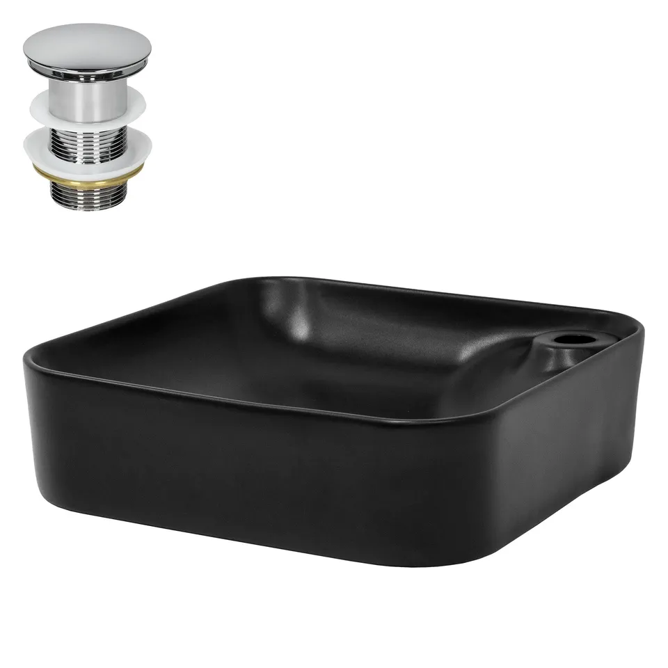 ECD Germany Sanitär vasque 43x43x12 cm noire céramique + bonde