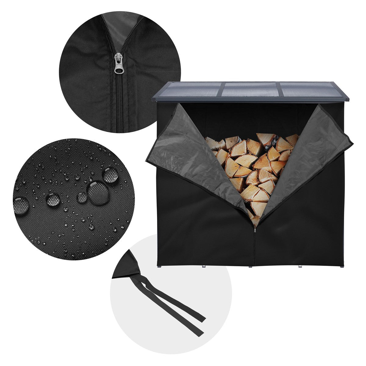ECD Germany bâche abri bûches noir polyester 185x125 cm