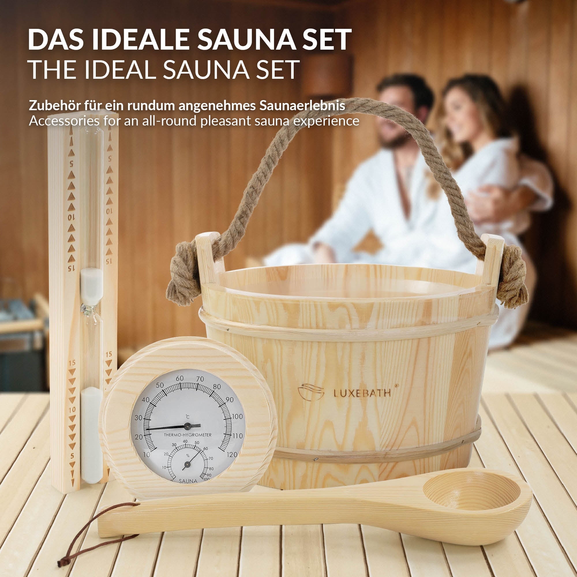 ECD Germany LuxeBath kit sauna 4 pièces pin seau 4L