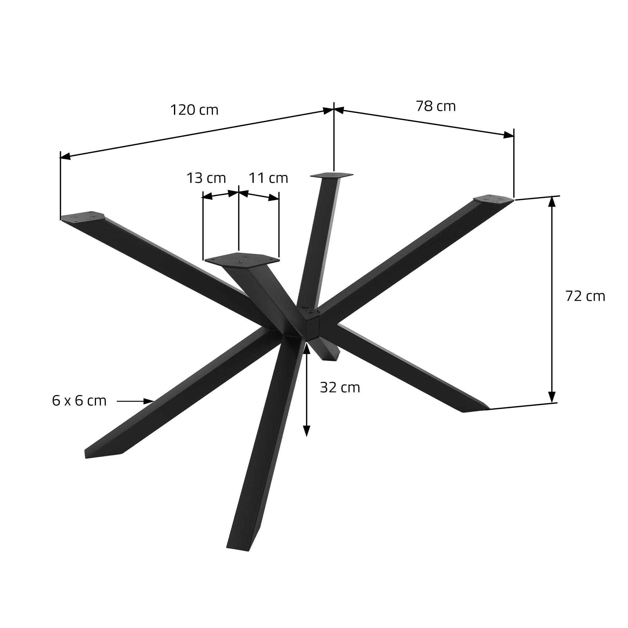 ML-Design Spider pieds de table acier noir 120x78x72 cm