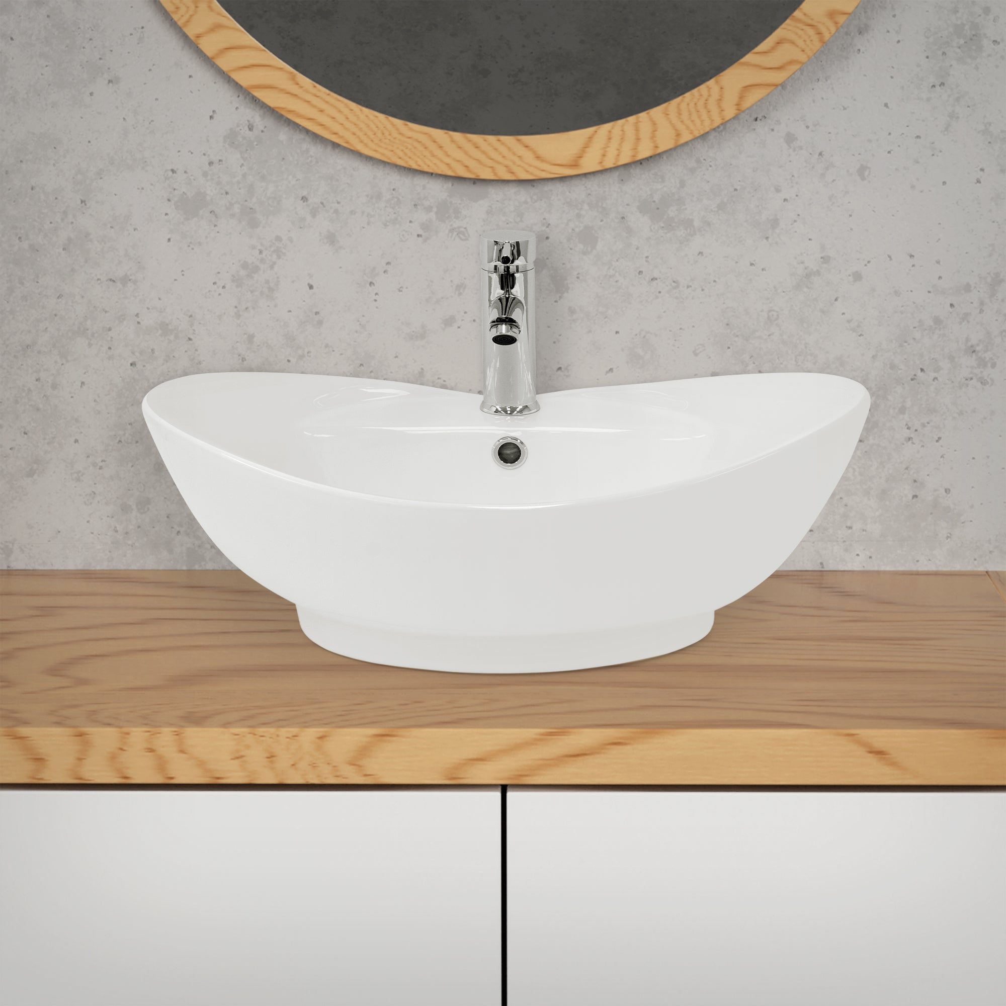 ECD Germany Sanitär Vasque Ovale 59 cm Blanc Céramique