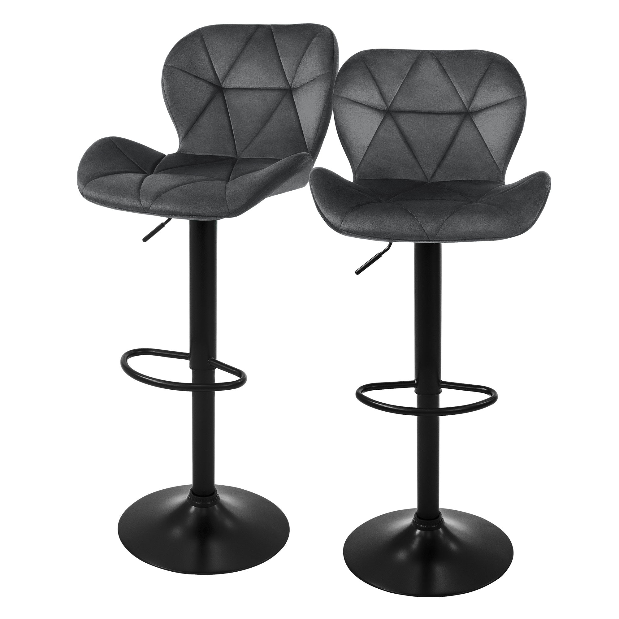 ECD Germany Tabouret Bar Velours Gris Lot 2 Réglable 59-79 cm