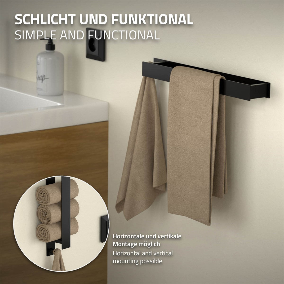 ECD Germany Sanitär Porte-serviettes 42 cm Argent Acier sans perçage