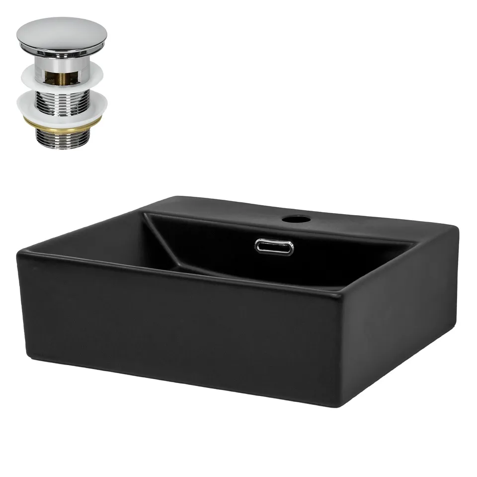 ECD Germany Sanitär lavabo céramique noir 41,5 cm avec bonde