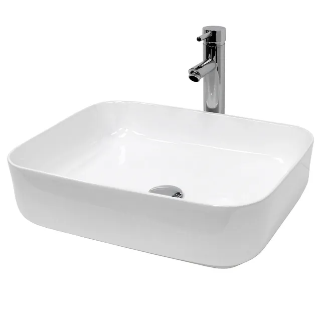 LuxeBath Vasque céramique blanc 50cm avec bonde sans trop-plein