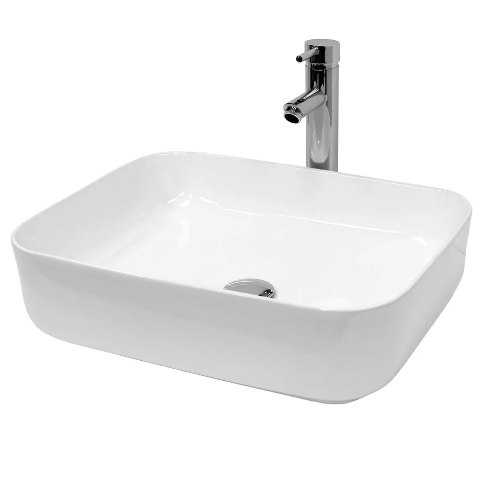 LuxeBath Vasque céramique blanc 50cm avec bonde sans trop-plein