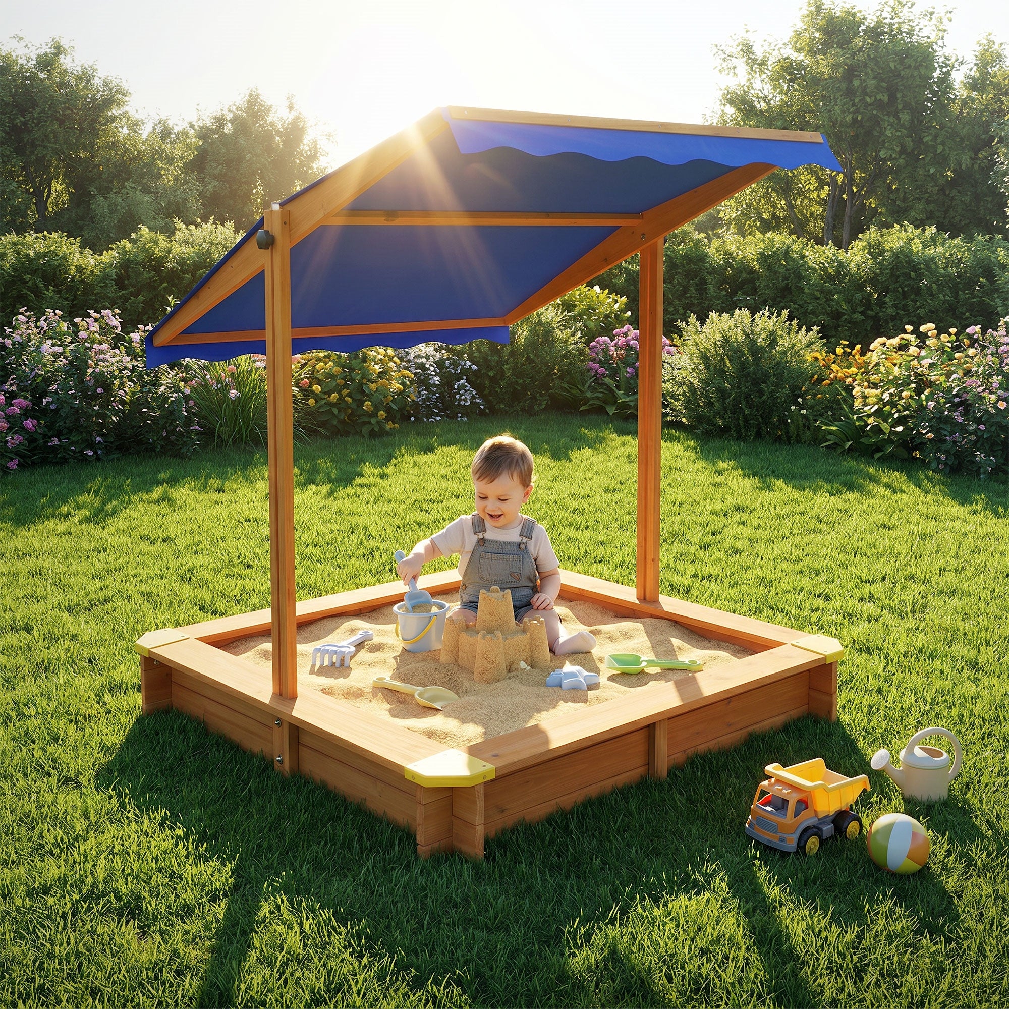ECD Germany Kinder bac à sable bois avec toit 118x118 cm UV50