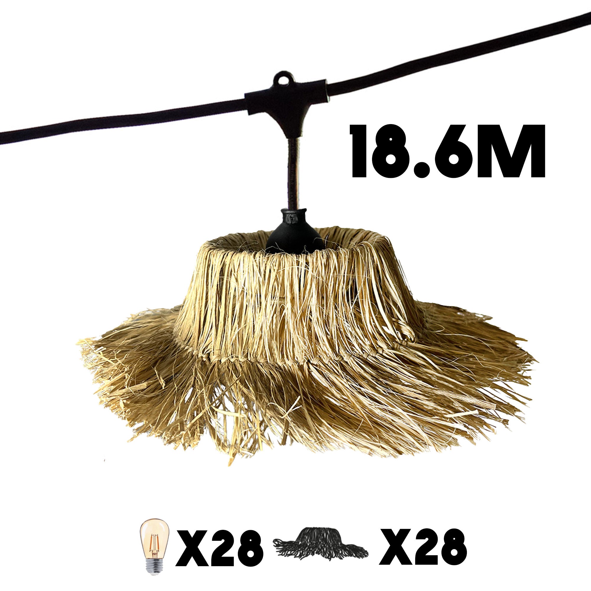 Red Deco Tahiti Light guirlande 18,6m paille 28 LED blanc chaud