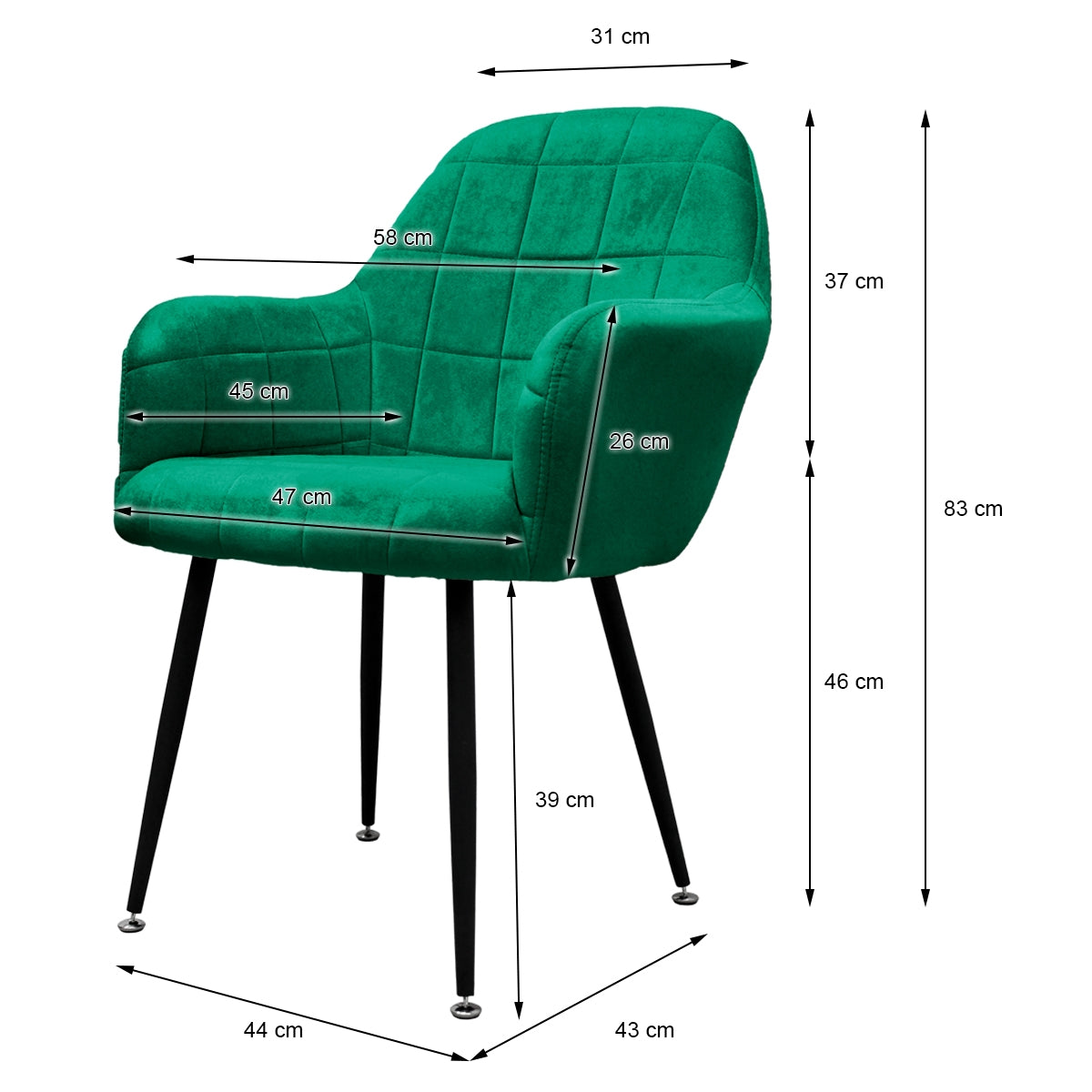 ECD Germany Möbel chaise salle à manger vert foncé lot de 2 velours