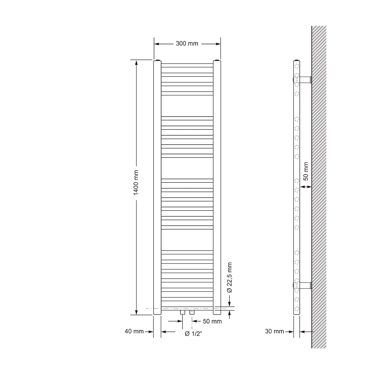 ECD Germany Heizungen Sahara radiateur salle de bain chrome 300x1400