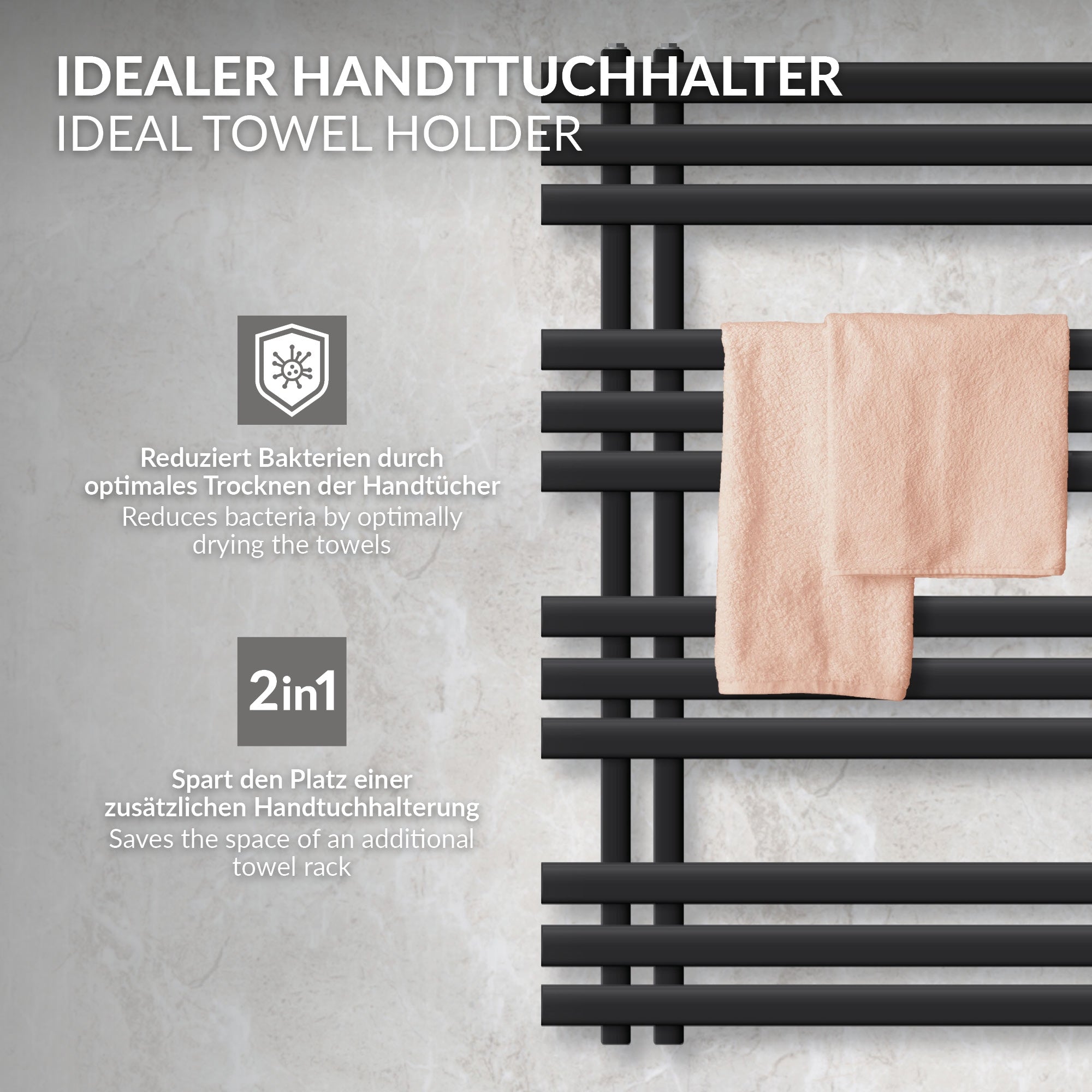 ECD Germany Heizungen sèche-serviettes noir mat 600x1000 600W