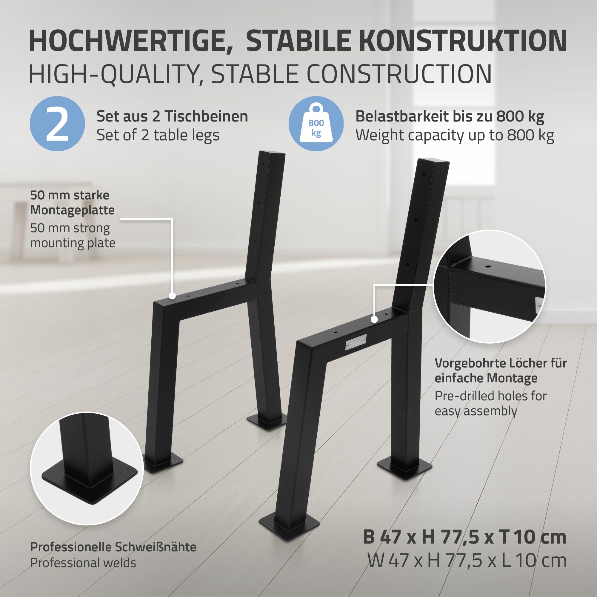 ECD Germany Garten pieds de banc 47x77,5 cm noirs acier x2