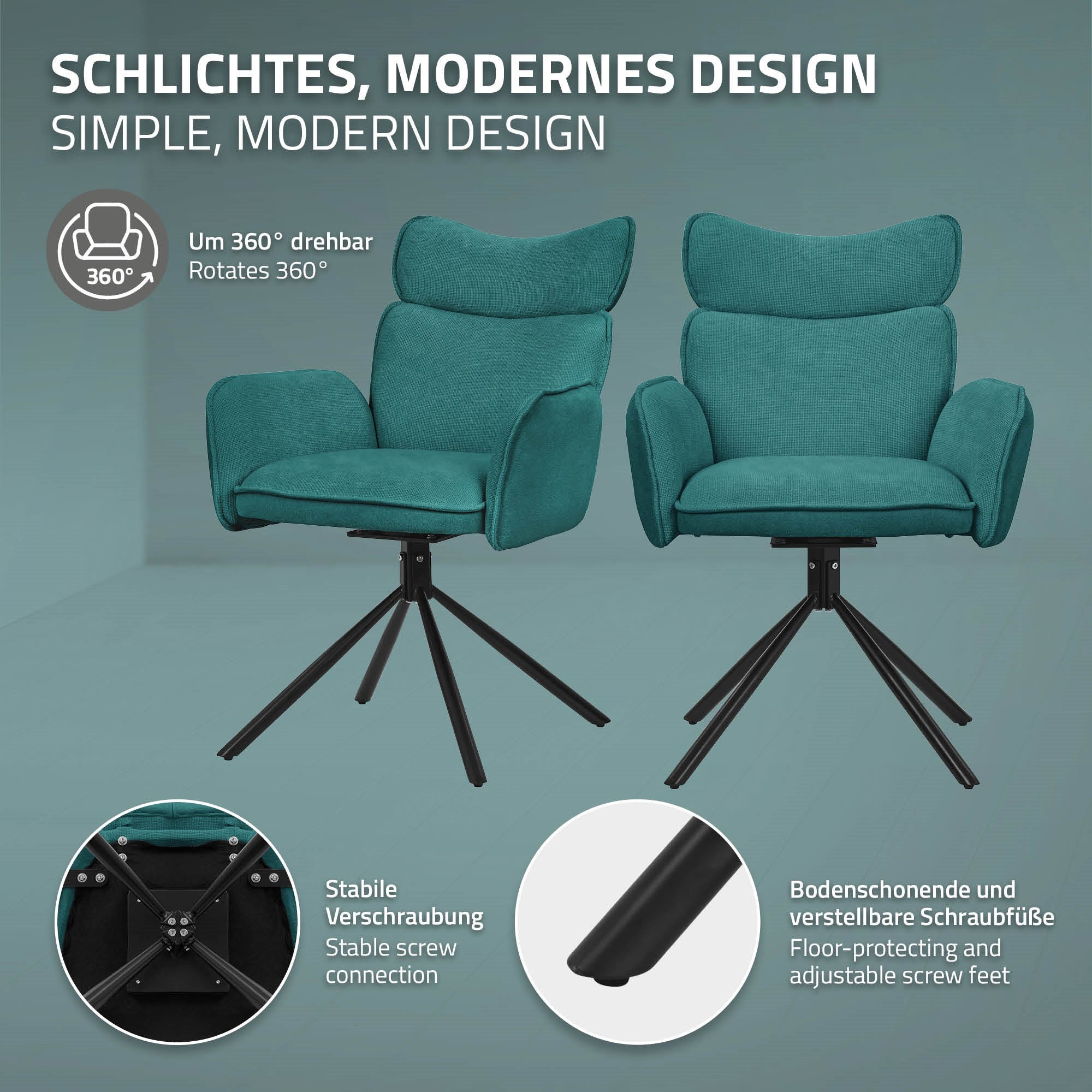 ECD Germany ML-Design chaise salle à manger petrol lot 4