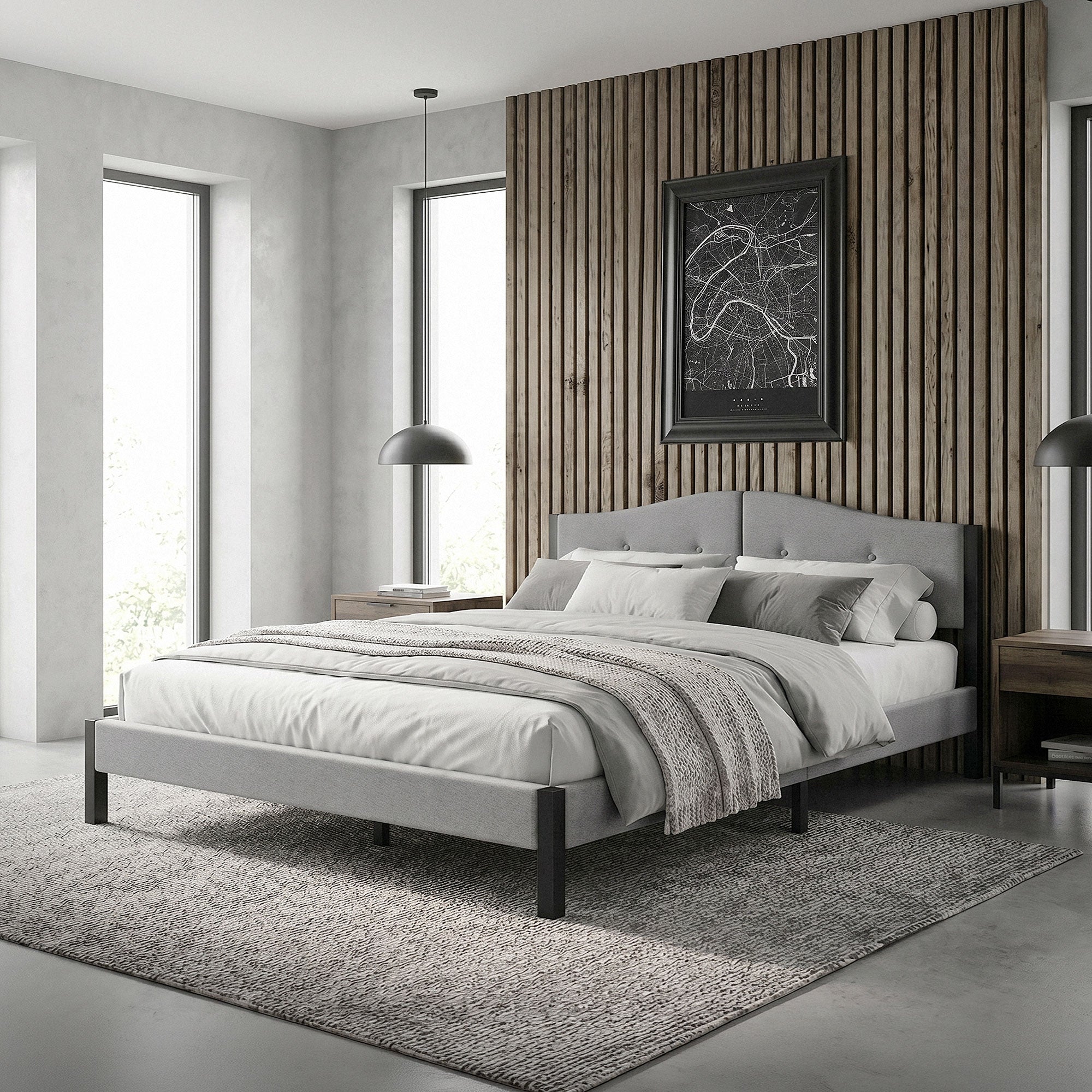 ECD Germany Möbel lit capitonné gris 160x200 avec sommier