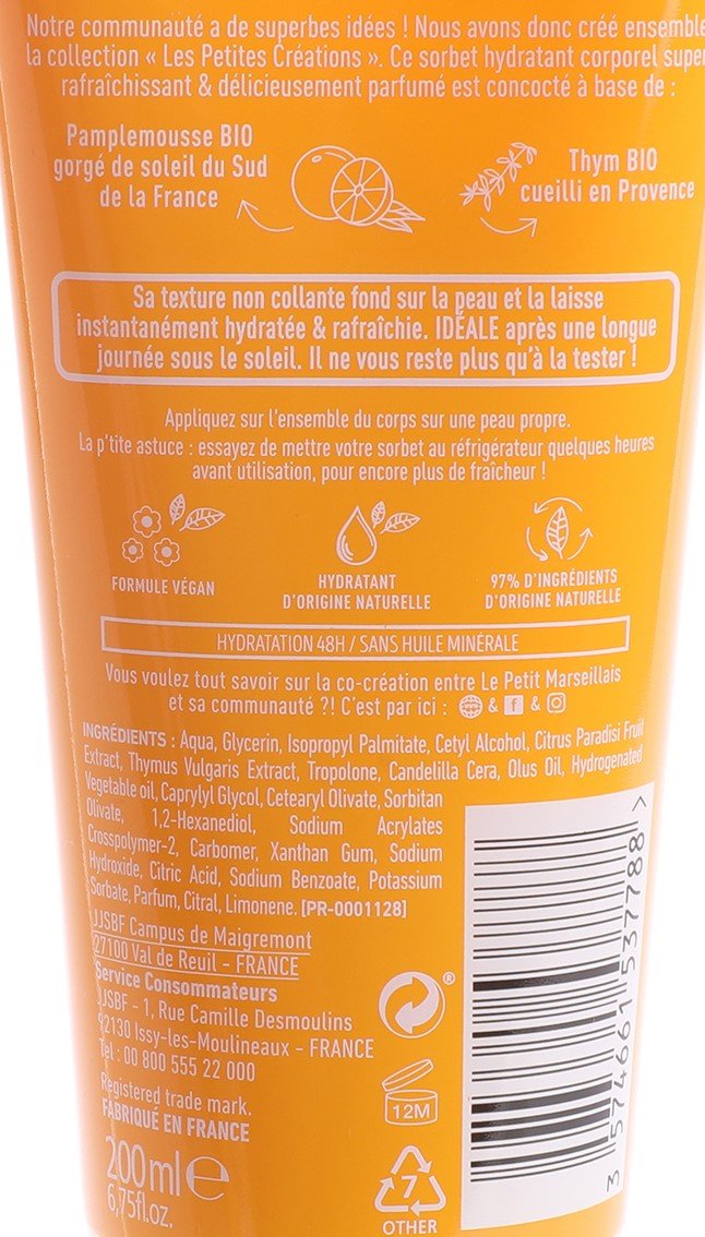 Le Petit Marseillais Sorbet corps pamplemousse thym bio