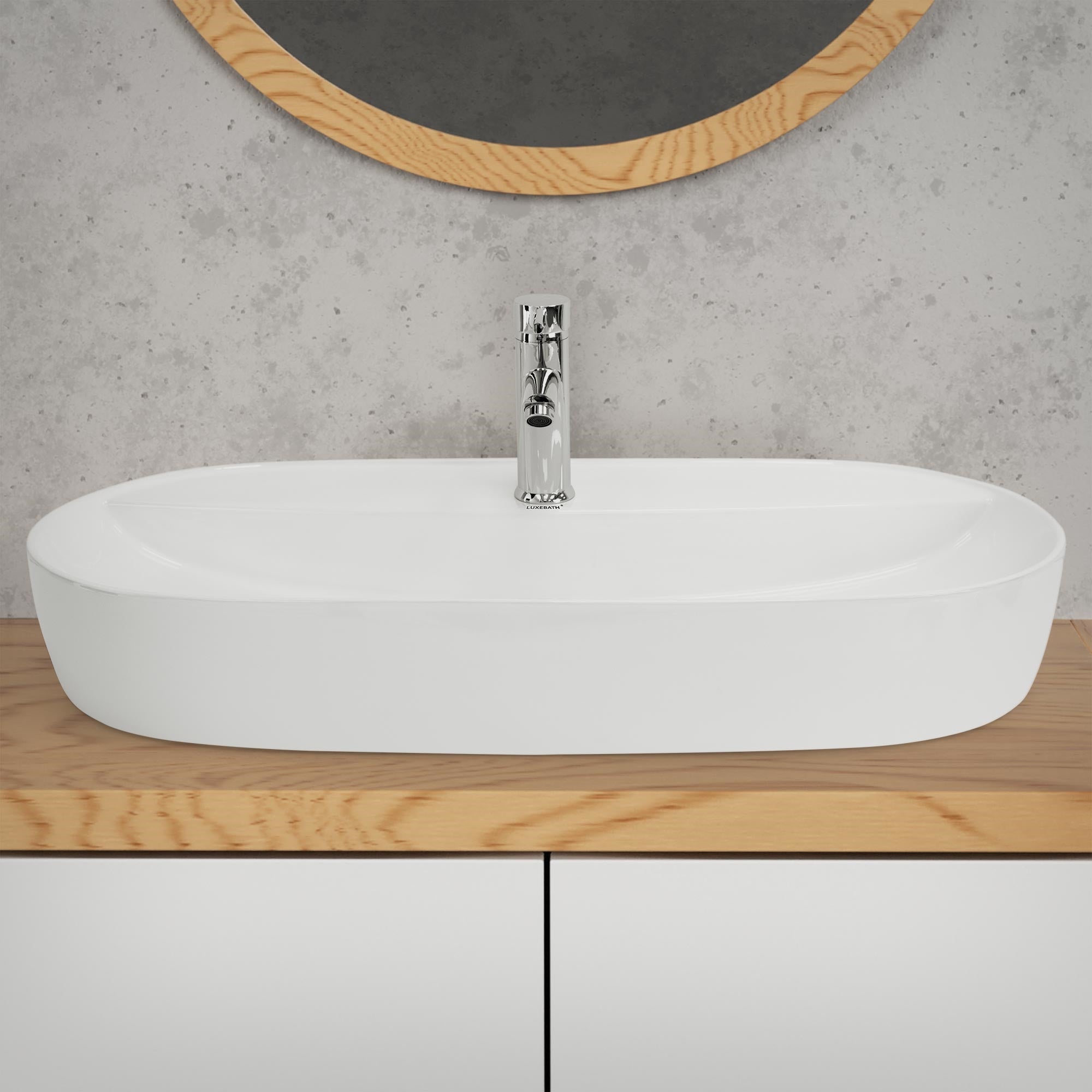 ECD Germany Sanitär LuxeBath vasque céramique blanc 80x40 cm avec bonde