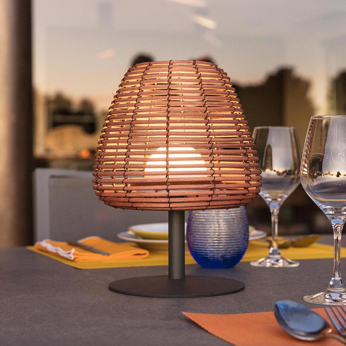Red Deco Standy Mini Boheme lampe table sans fil lot 2 rotin H25cm