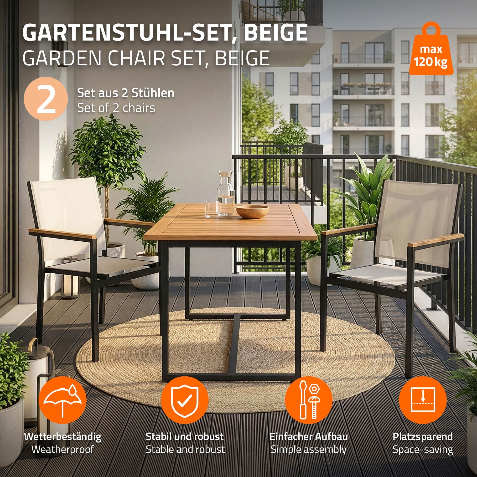 ECD Germany Garten chaise jardin beige textilène lot 2
