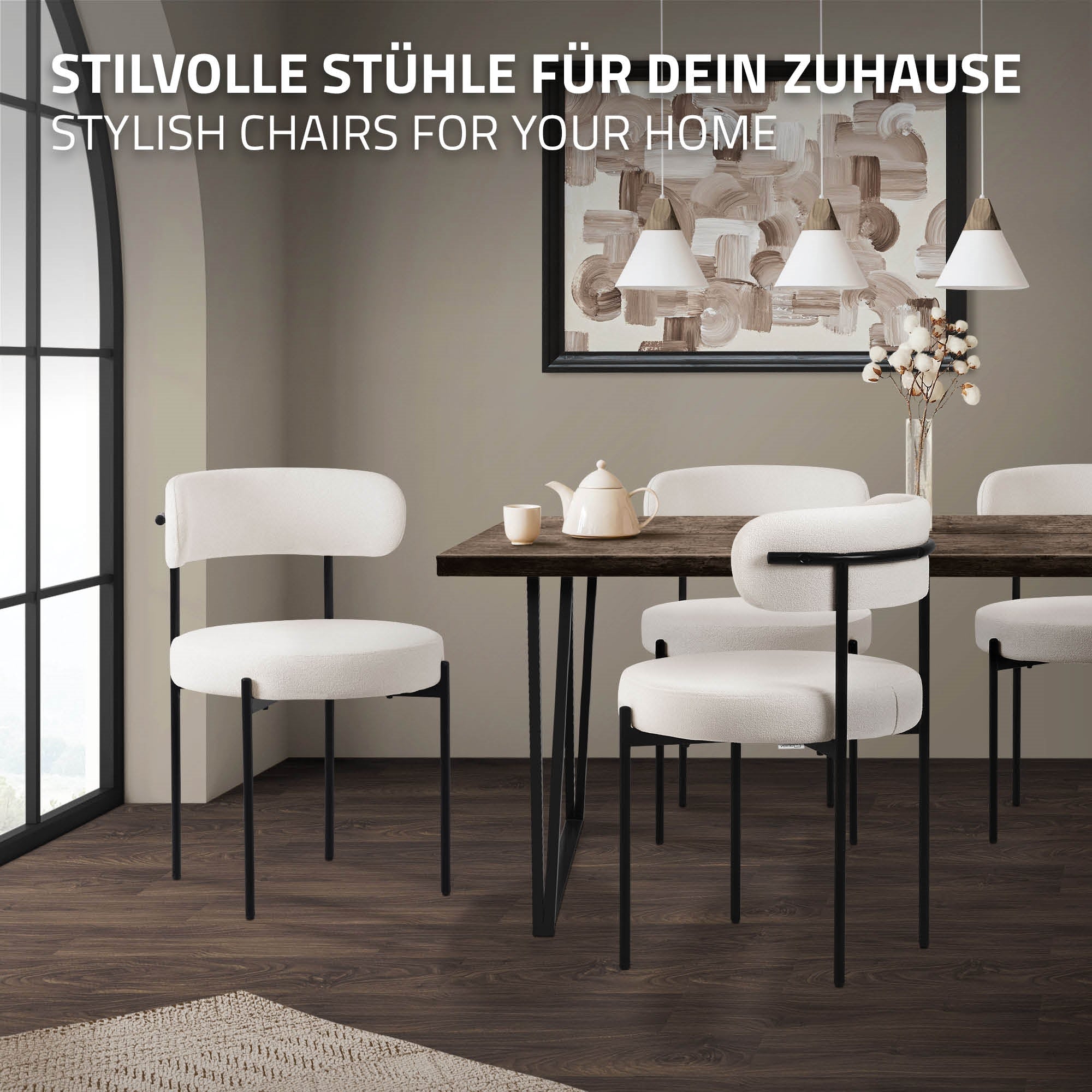 ECD Germany Möbel ML-Design chaise bouclé blanc lot 4 dossier
