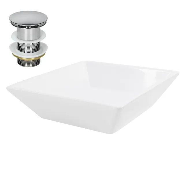ECD Germany LuxeBath lavabo carré céramique 41x41 blanc à poser