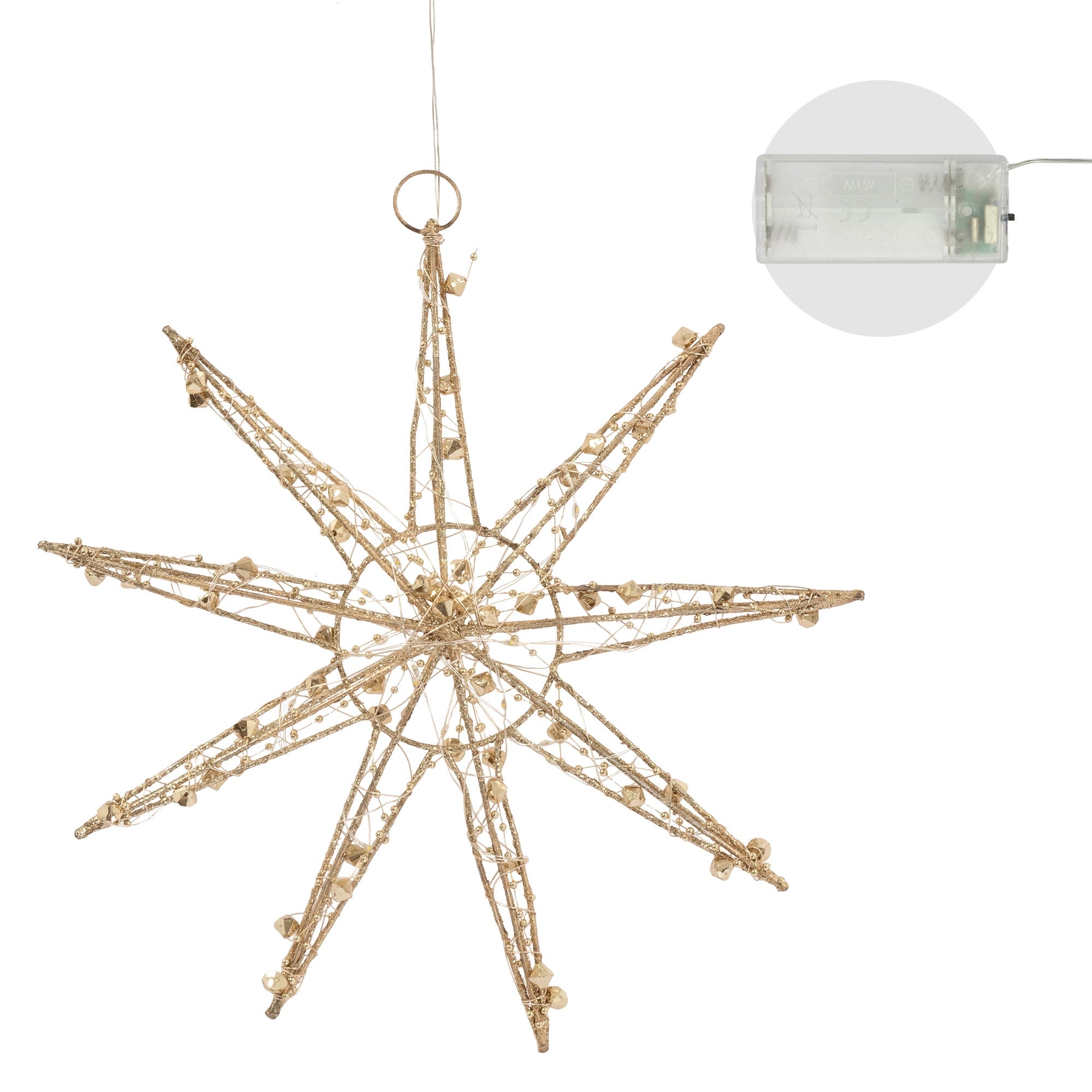 ECD Germany Étoile de Noël LED 30 cm doré métal blanc chaud piles