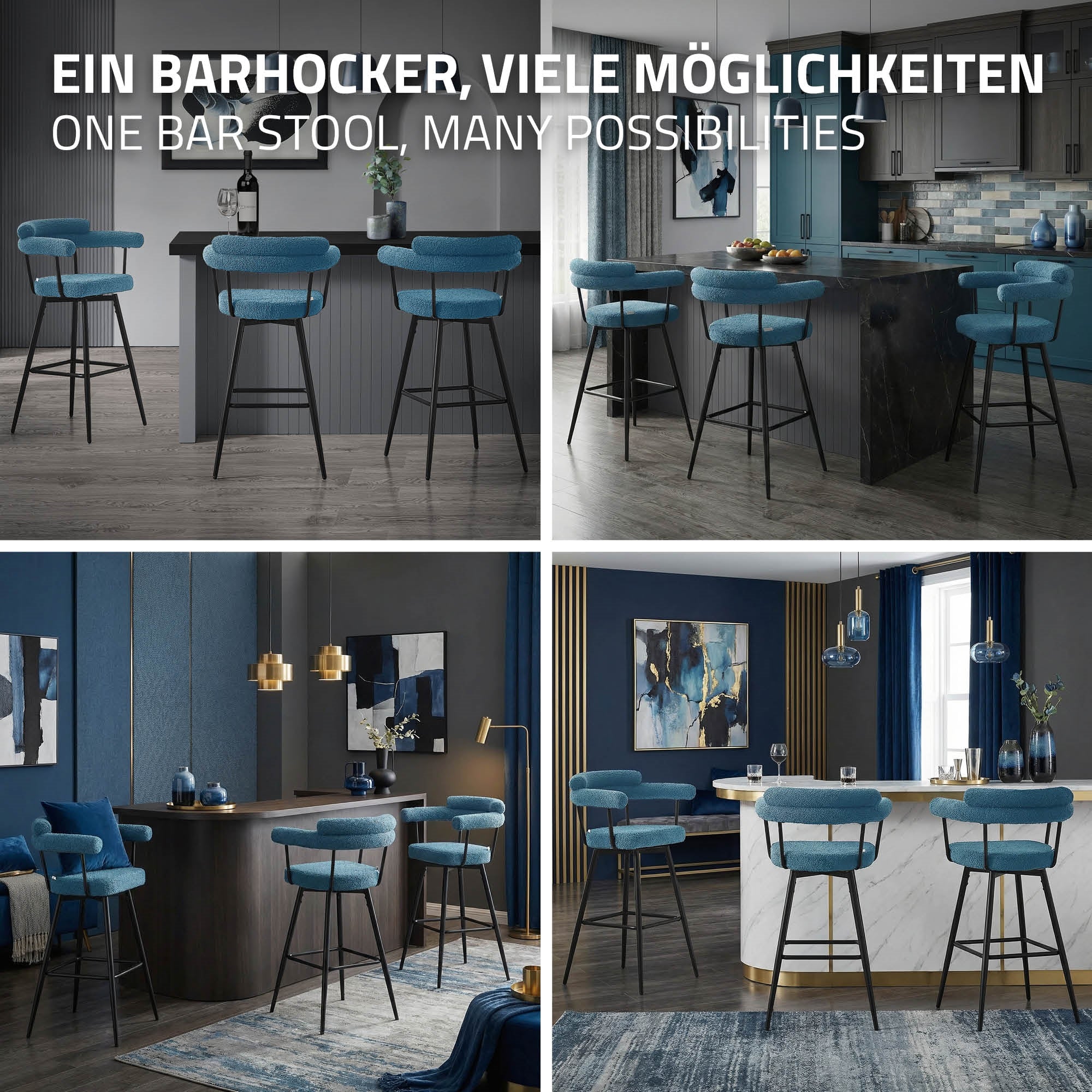 ECD Germany Möbel lot 4 tabourets de bar pivotants bleus 120 kg