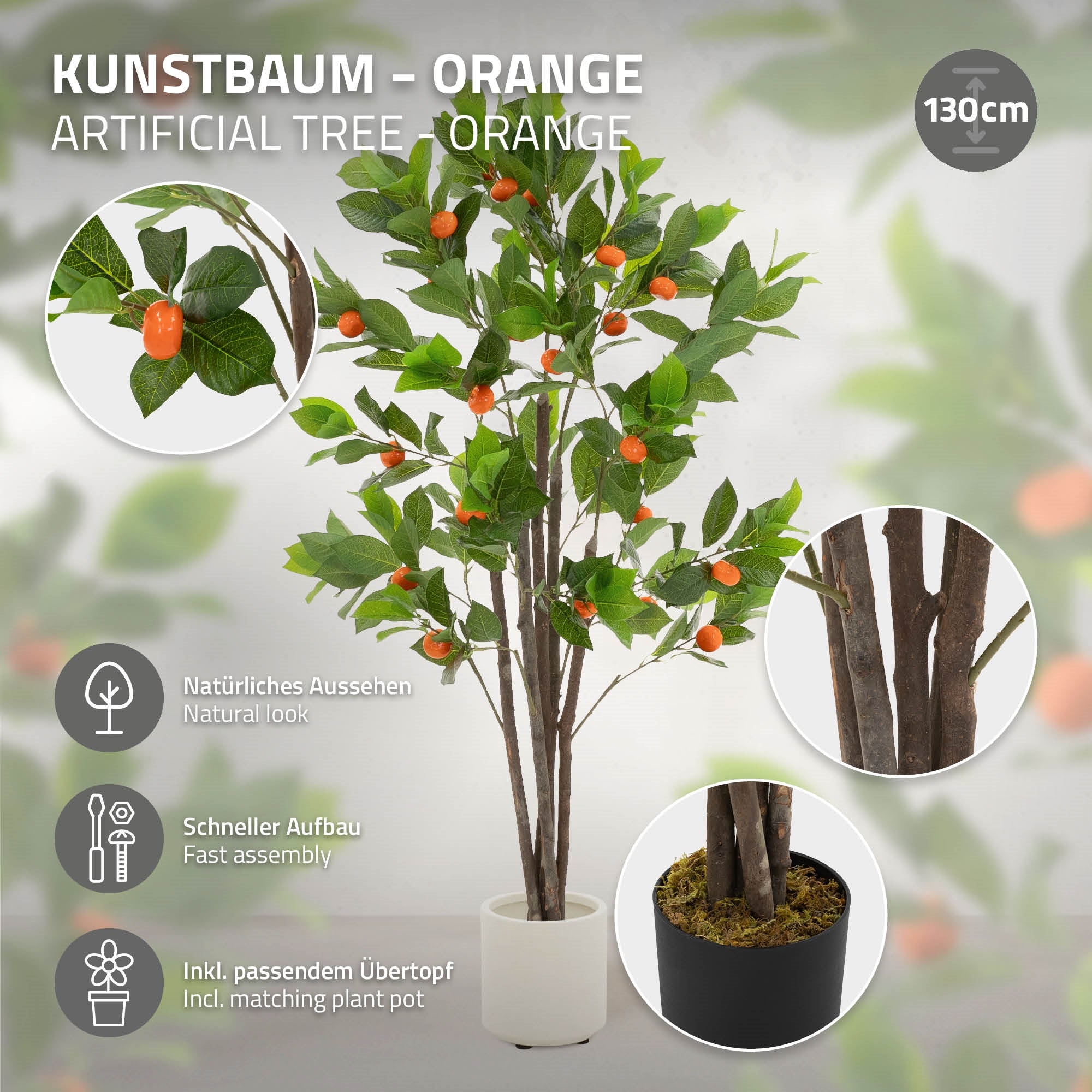 ML-Design oranger artificiel plante 130 cm pot fruits