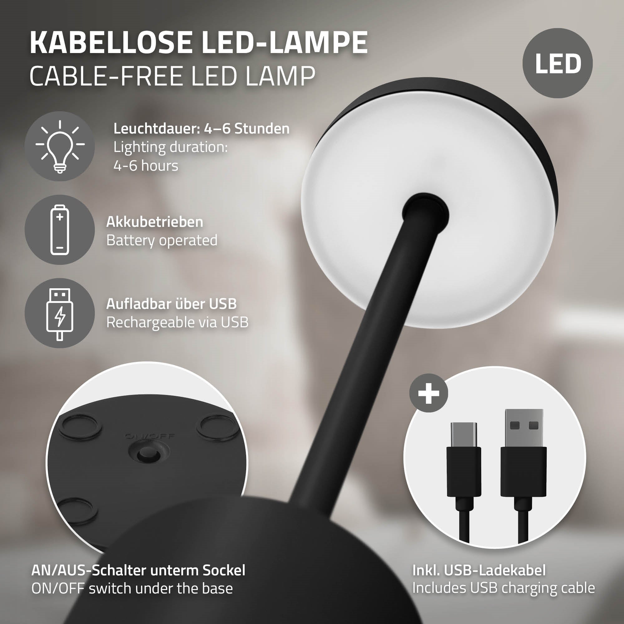 ECD Germany Möbel lampe table tactile crème LED USB-C