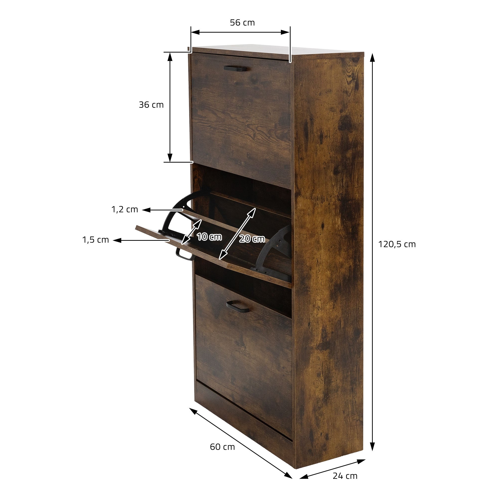 ECD Germany Möbel ML-Design meuble chaussures marron 3 abattants