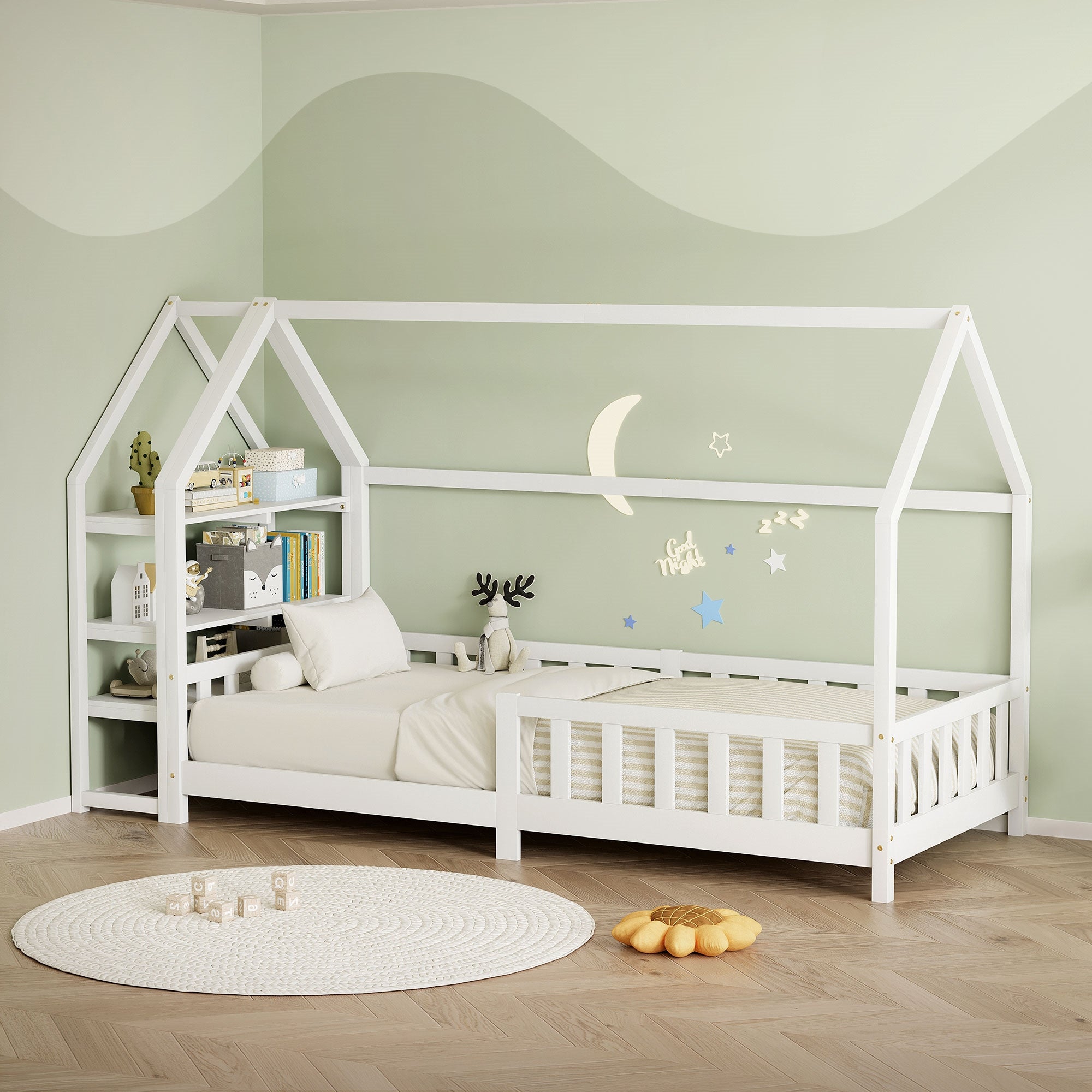 ECD Germany Kinder lit cabane enfant pin blanc 90x200 avec étagère