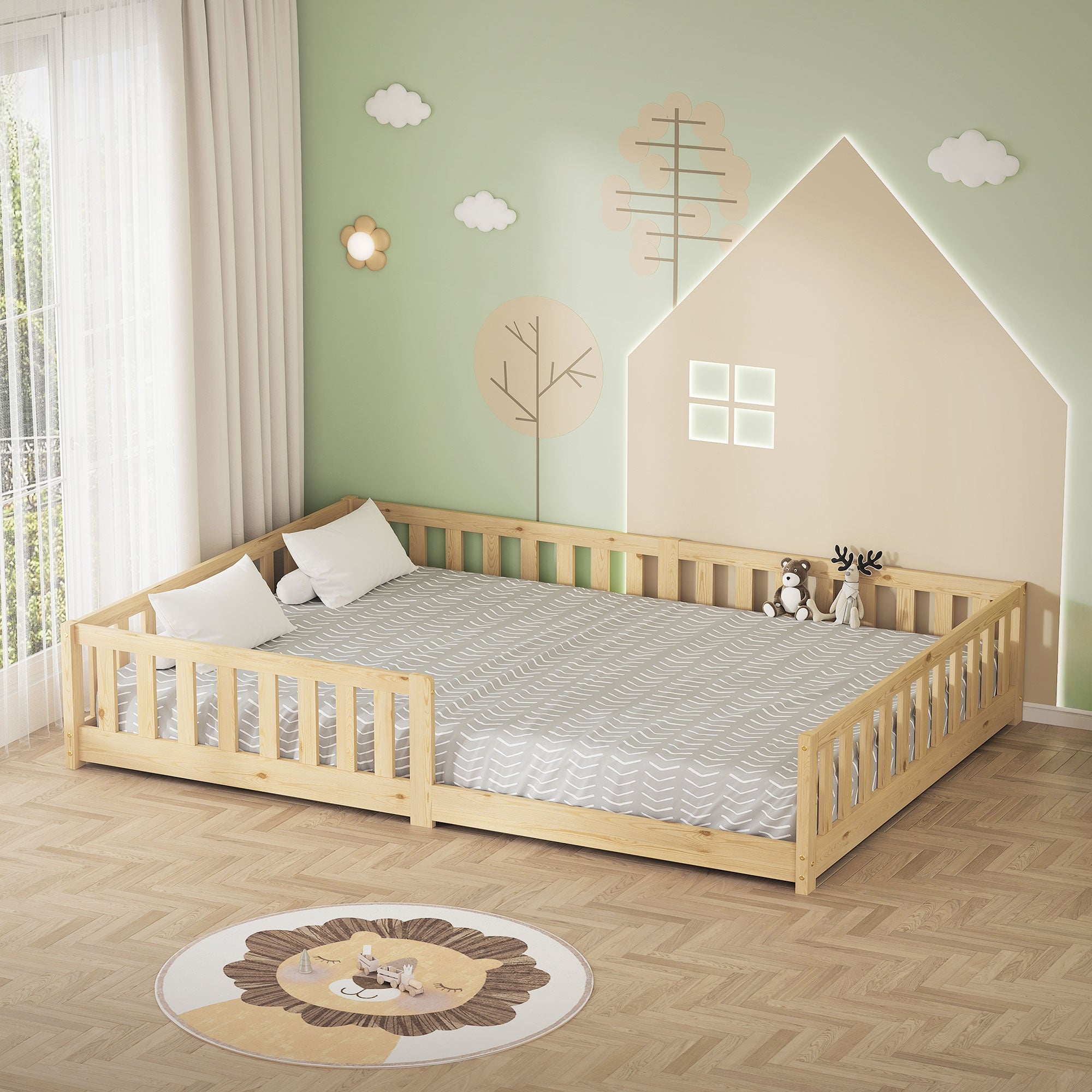 ECD Germany ML-Design lit enfant pin naturel 140x200 cm avec sommier