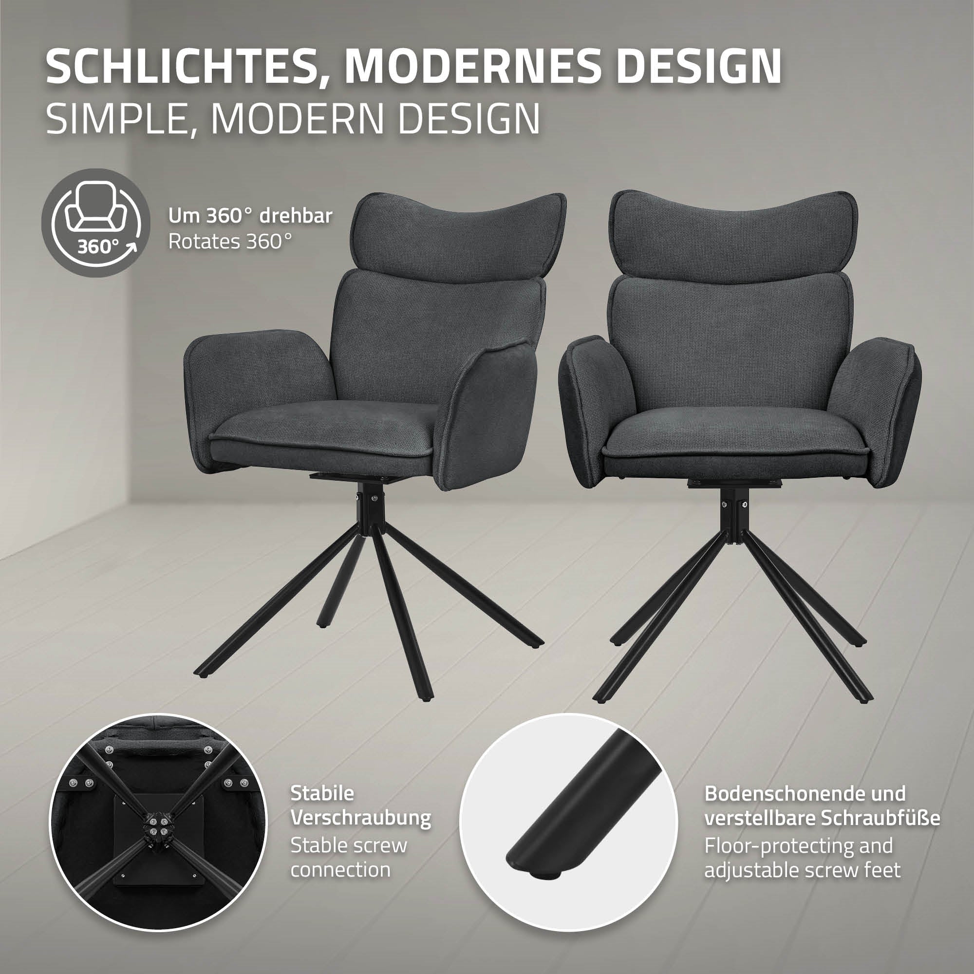 ECD Germany chaise salle à manger pivotante anthracite lot 2
