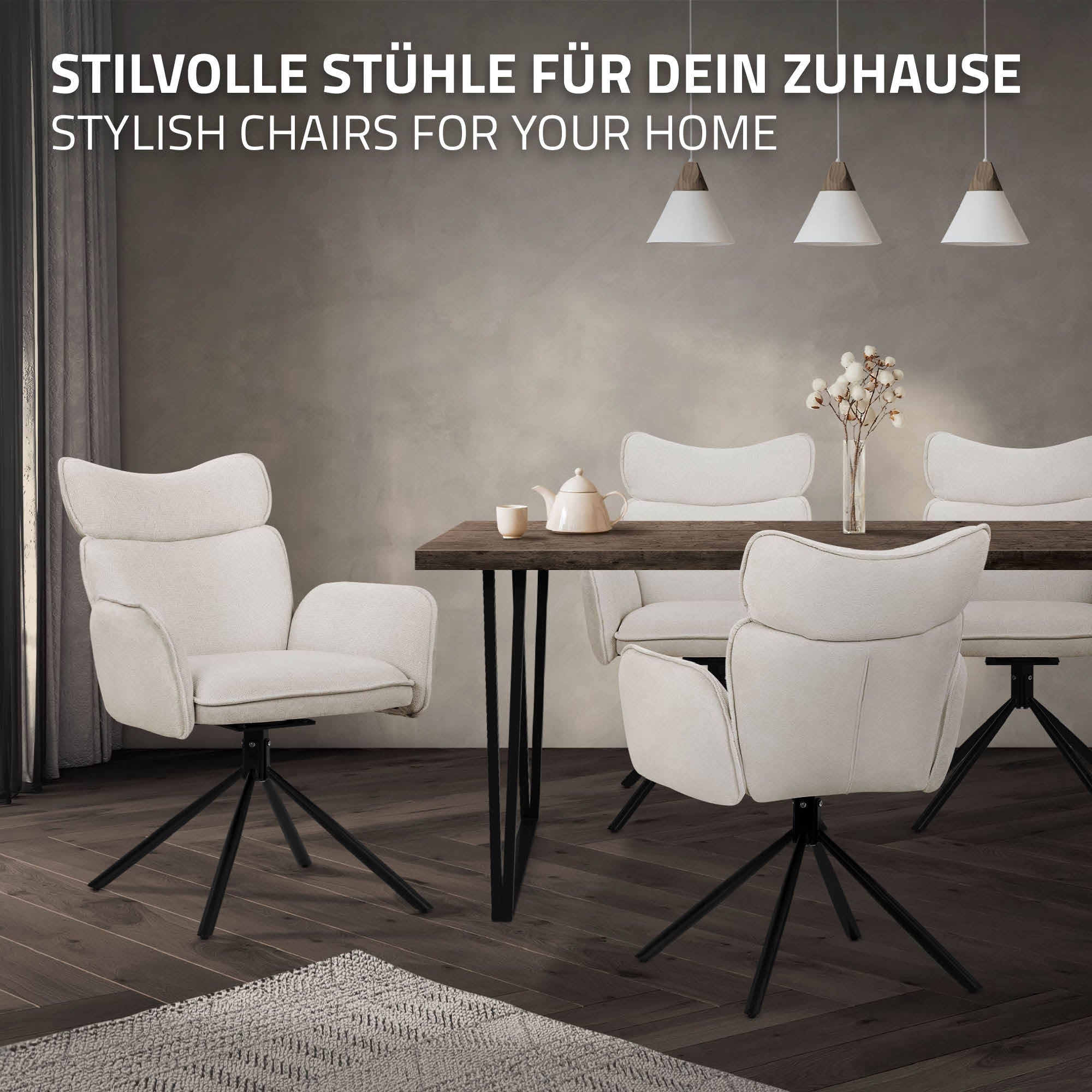 ECD Möbel chaise pivotante beige lot 4 tissu 120 kg