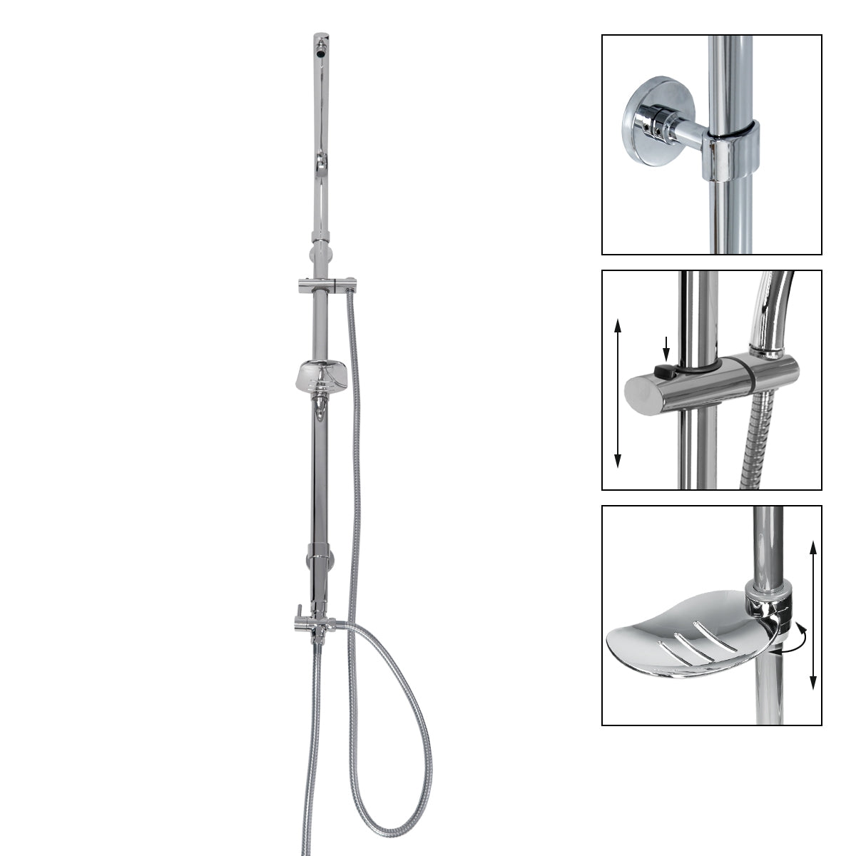 ECD Germany Sanitär Barre douche 105 cm chromé ovale sans tête