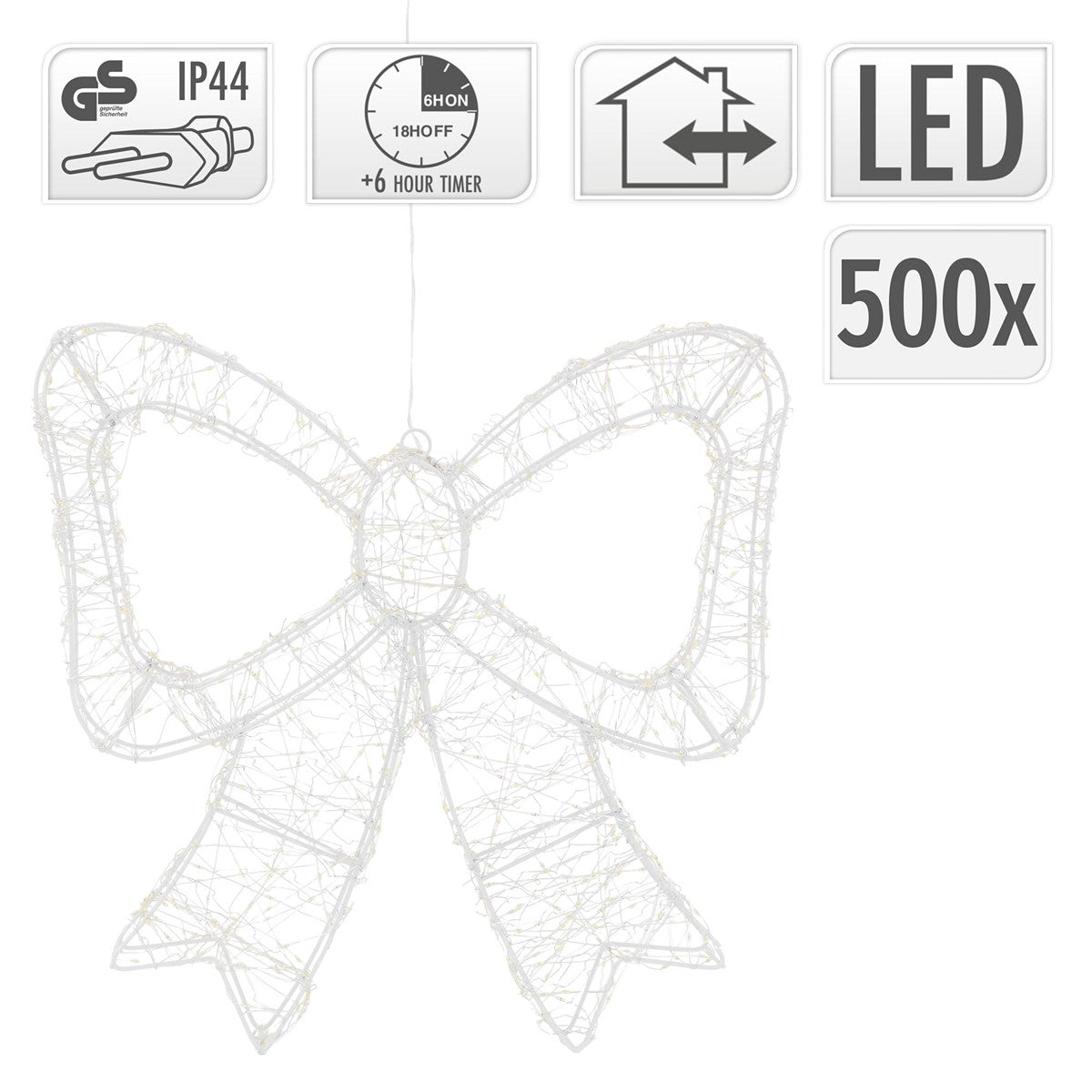 ECD Germany Nœud déco Noël LED 37x33 cm blanc chaud métal