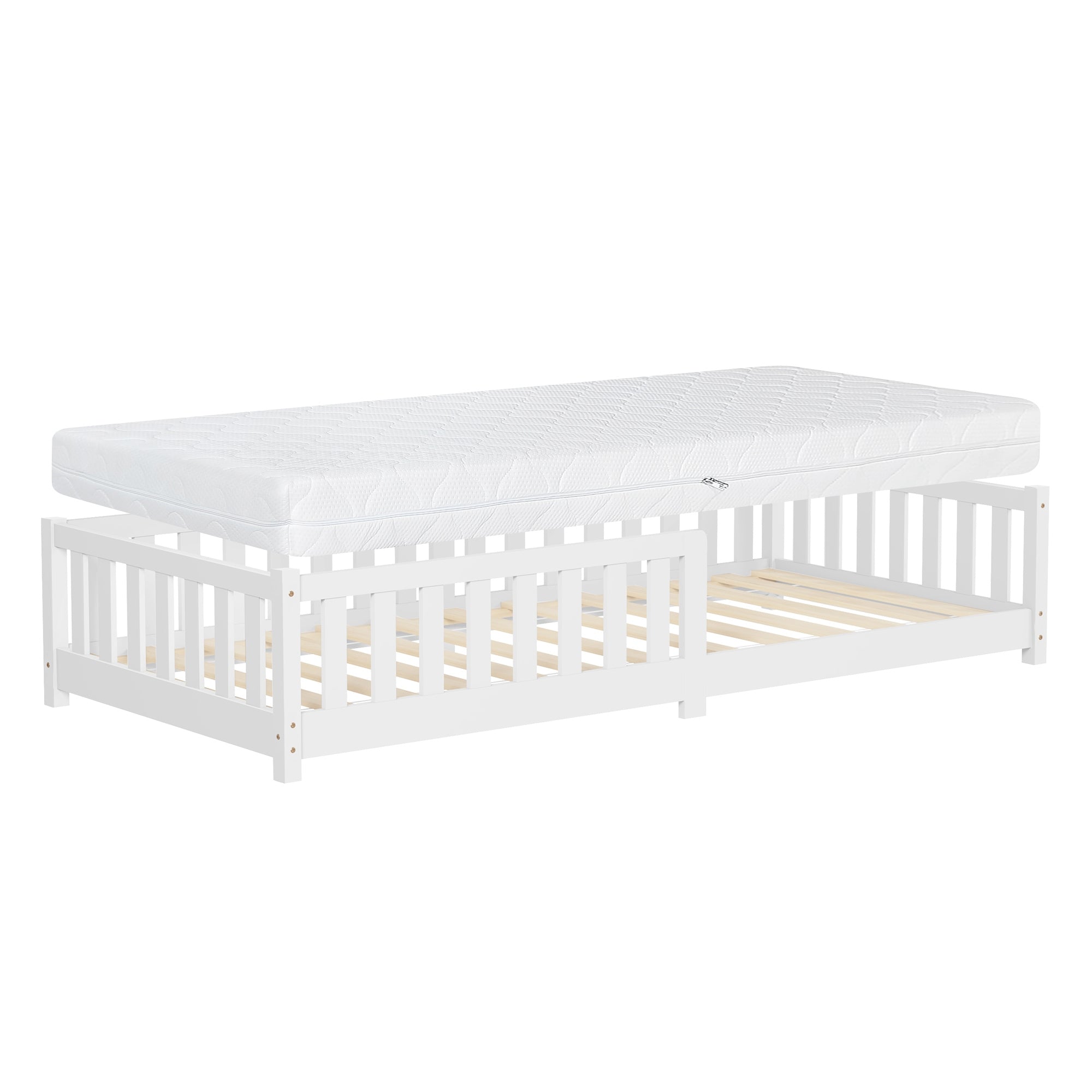 ECD Germany Kinder lit enfant 90x200 blanc matelas 16 cm pin