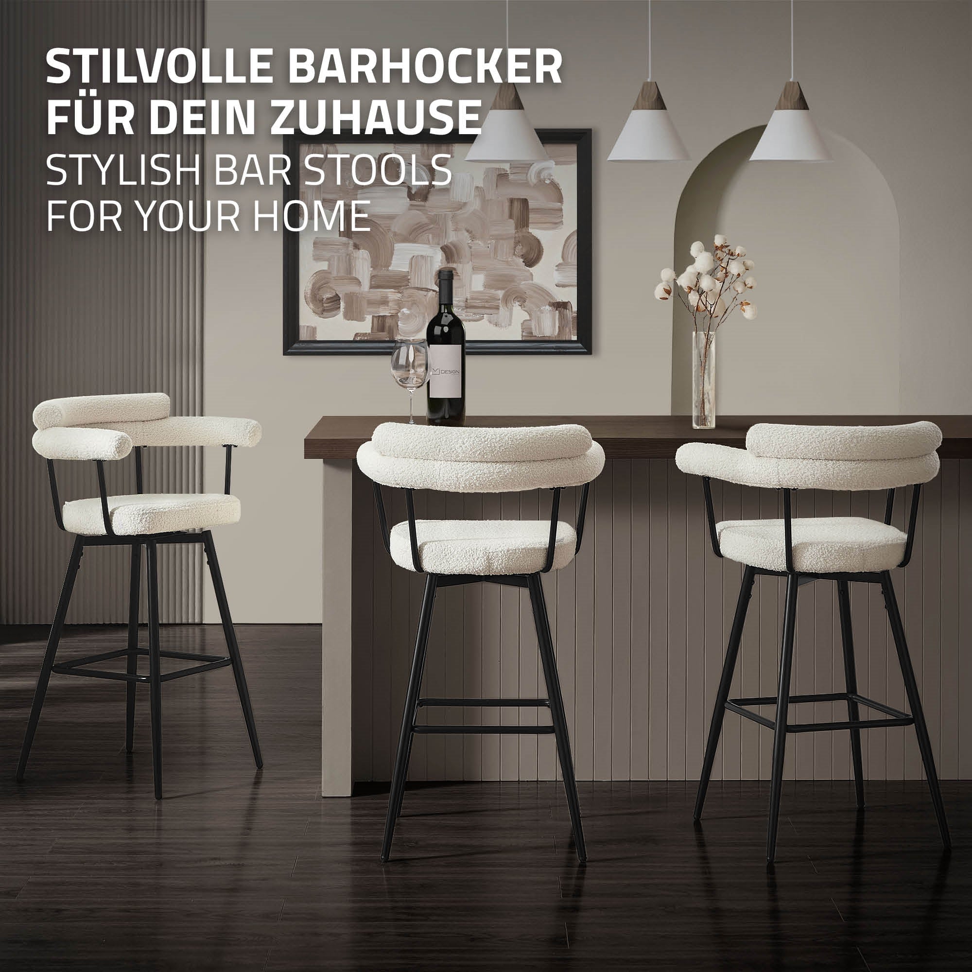 ECD Germany Möbel lot 4 tabourets de bar beiges pivotants 61x103
