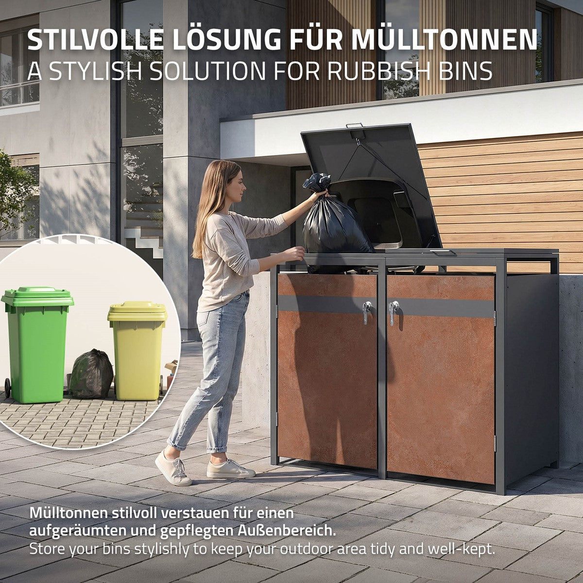 ECD Germany Garten cache-poubelles 2x240L rouille acier