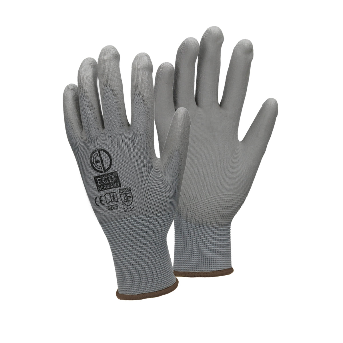 ECD Germany Gants travail PU gris taille L 1 paire