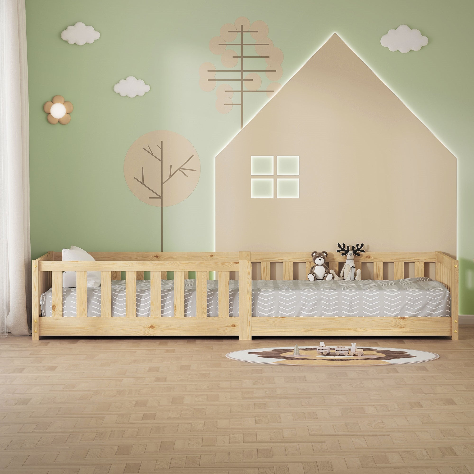 ECD Germany Kinder lit enfant 90x200 pin nature sans matelas