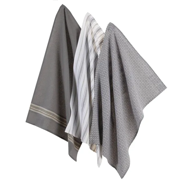 Stokomani Maison 3 torchons cuisine imprimés Noir coton