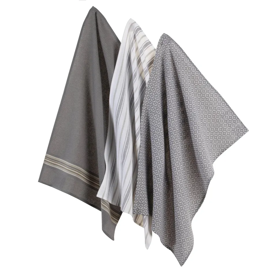 Stokomani Maison 3 torchons cuisine imprimés Noir coton