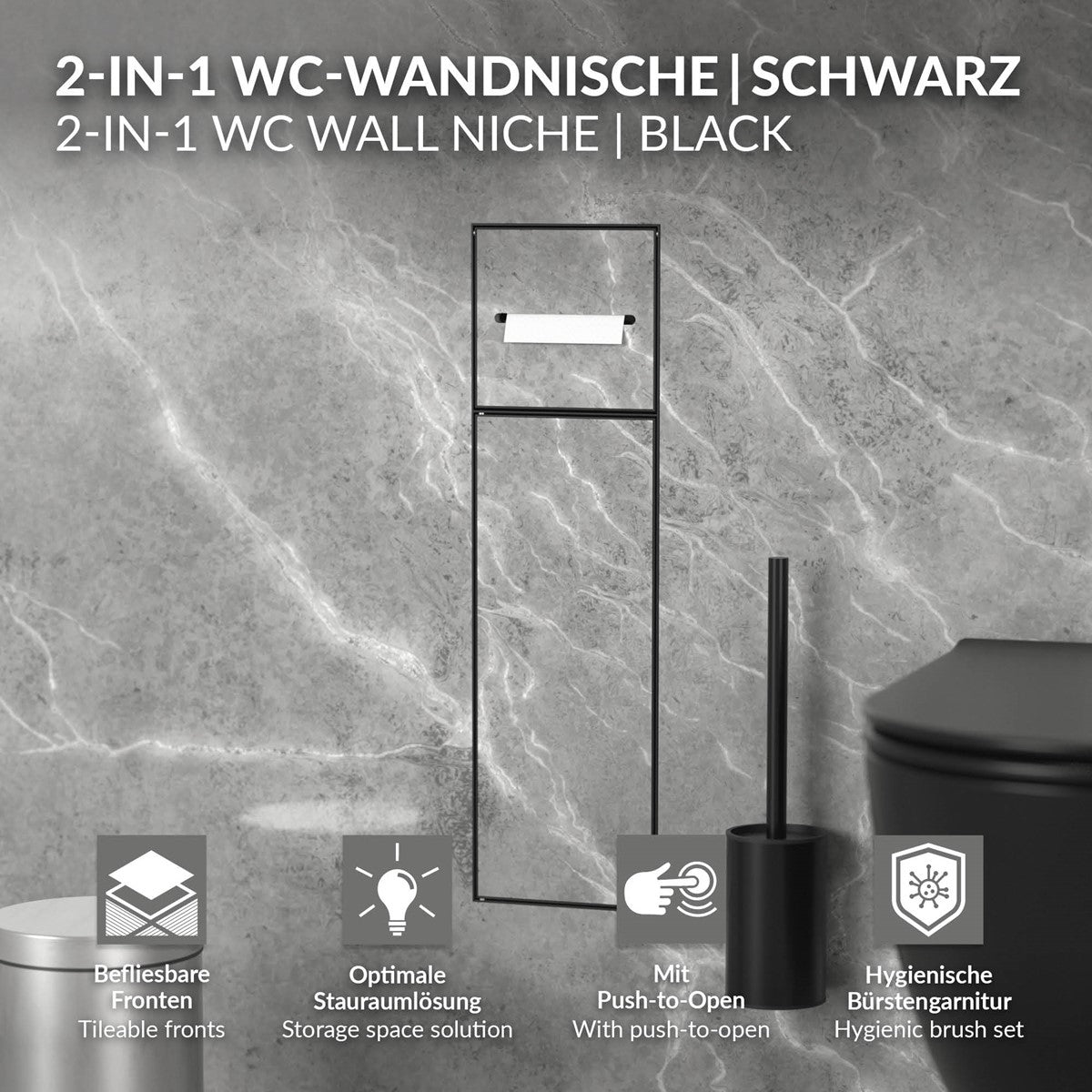 ECD Germany Sanitär niche murale inox noir mat 60x20x14 cm