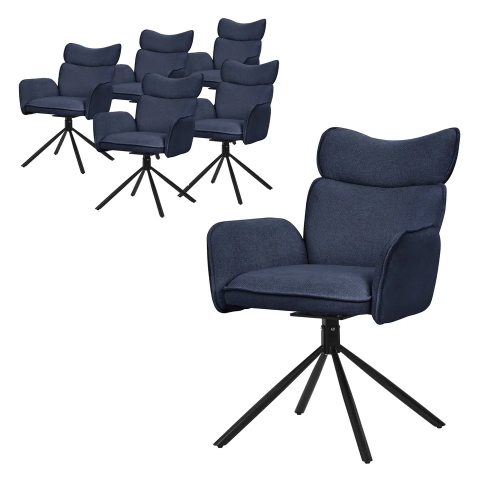 ECD Germany Möbel lot 6 chaises pivotantes bleu foncé tissu