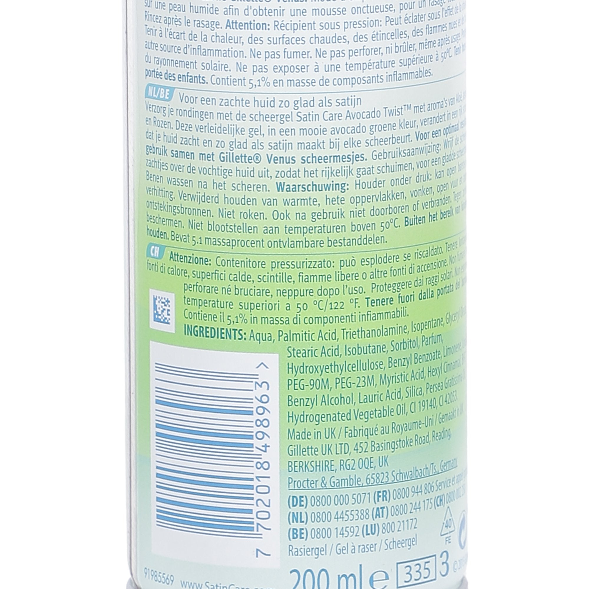 Gillette Satin Care Avocado Twist gel de rasage avocat
