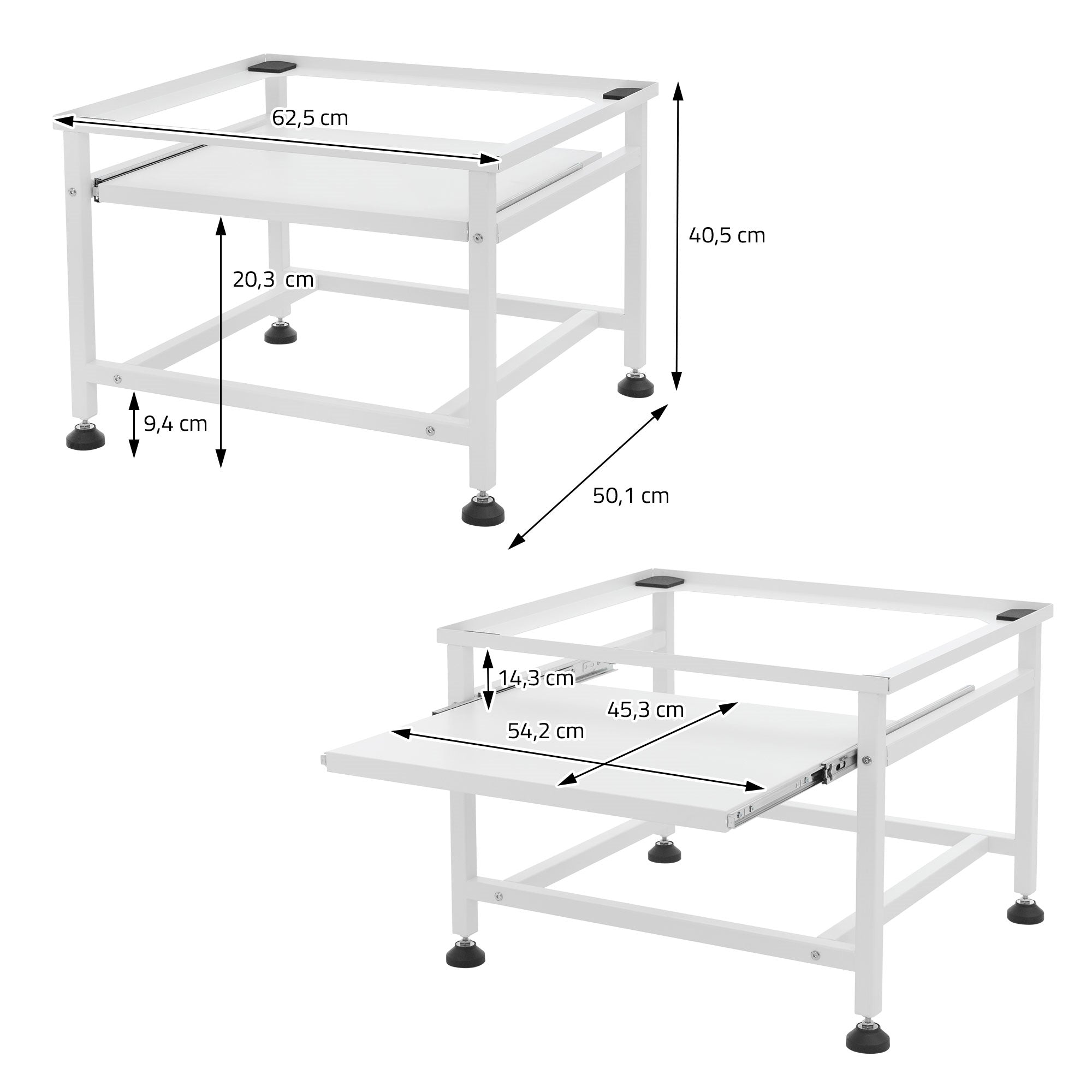 ECD Germany Möbel socle lave-linge blanc 62,5cm tablette acier
