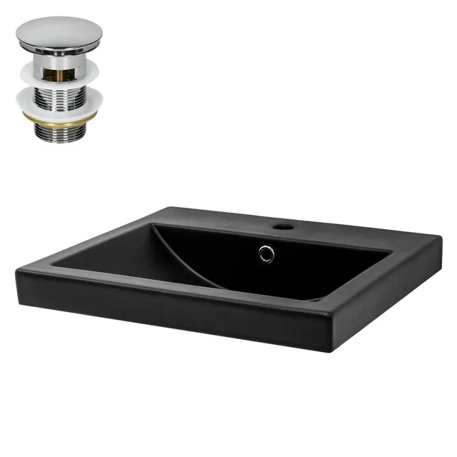 ECD ML-Design lavabo céramique noir mat 53,5cm avec bonde