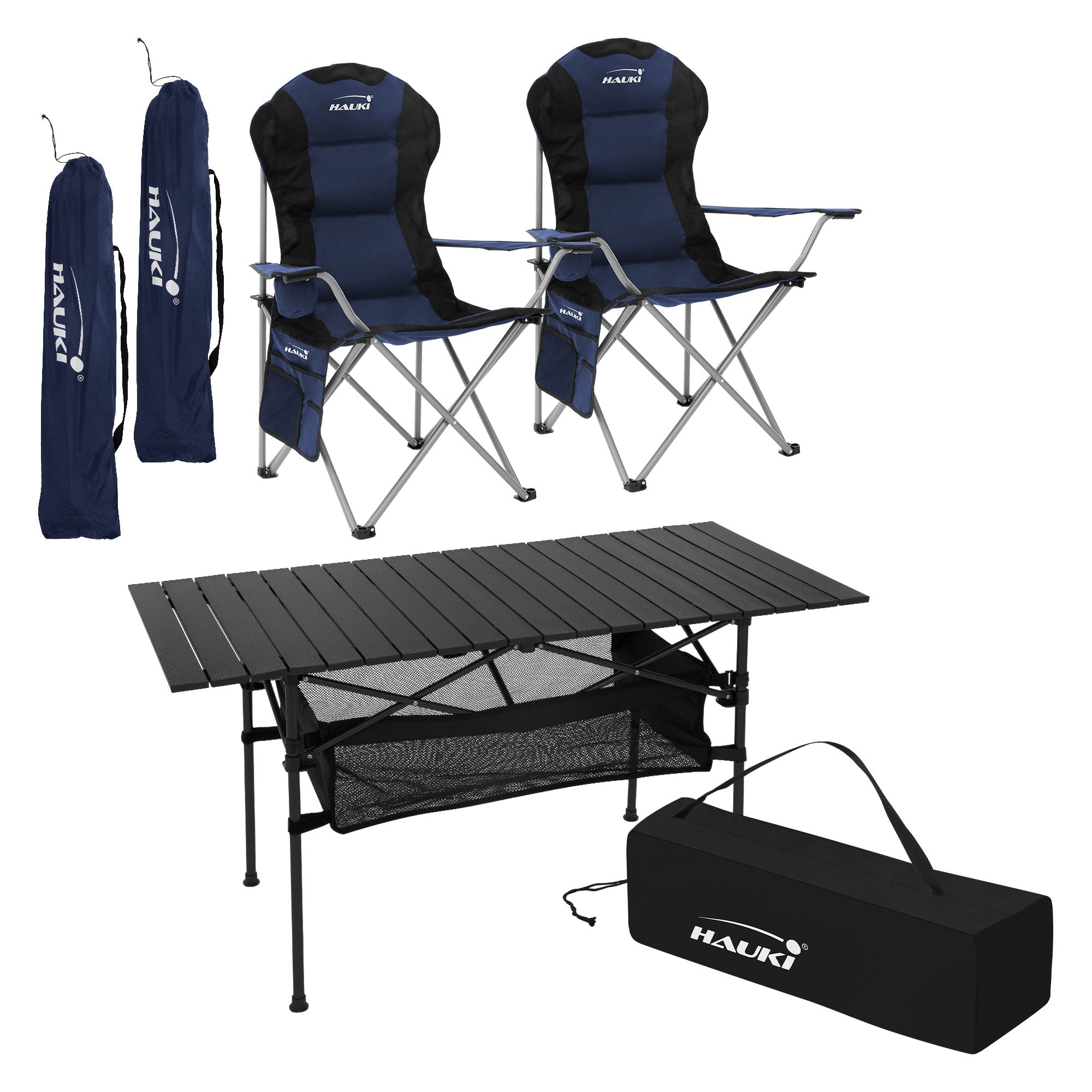 Hauki ensemble camping 3 pièces table pliante alu 2 chaises noir
