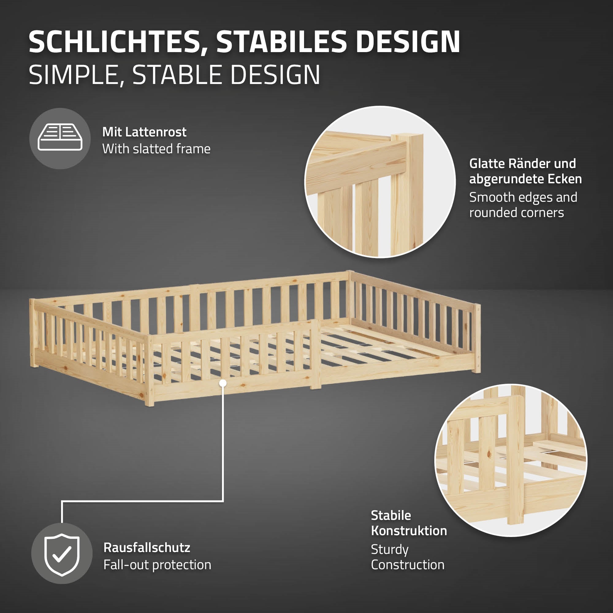 ECD Germany ML-Design lit enfant pin naturel 140x200 cm avec sommier